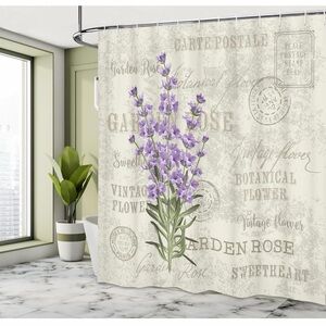 Vintage Lavender Botanical Shower Curtain with Purple Floral Design